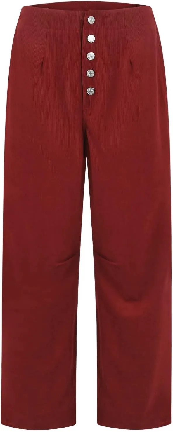 Corduroy Pants Women Casual Low Rise Ankle Wide Leg Pants Loose Comfy Work Pants Dress Pants with Pockets