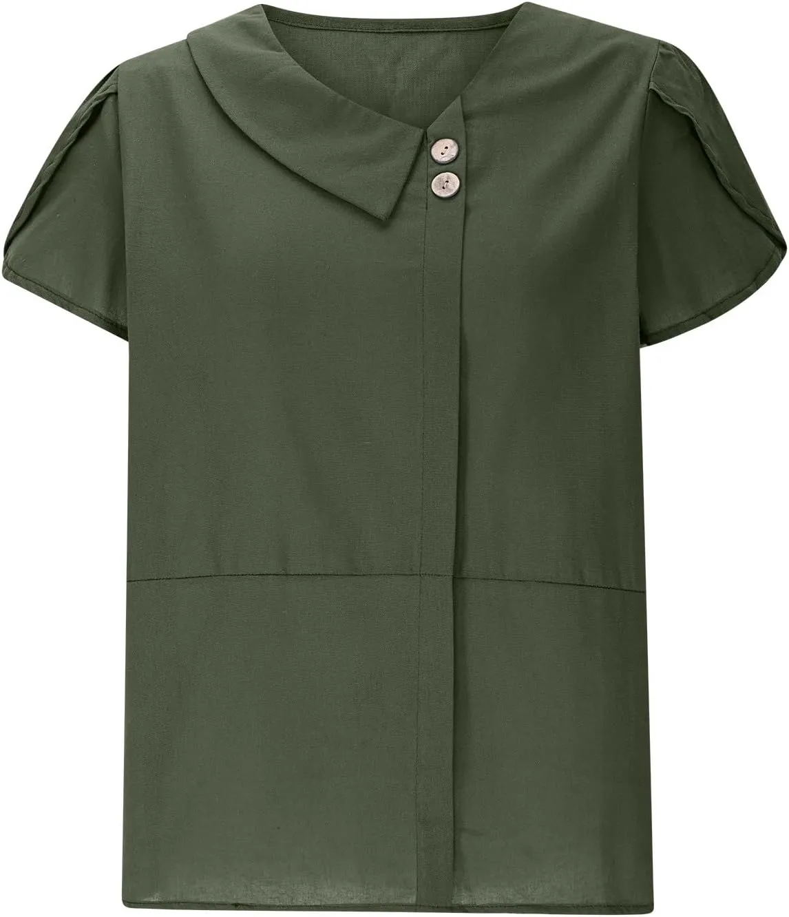 Cotton Linen Blouses for Women Summer Comfy Loose Fit Short Sleeve Tops Asymmetric V Neck Button Tees Dressy Casual T-Shirt