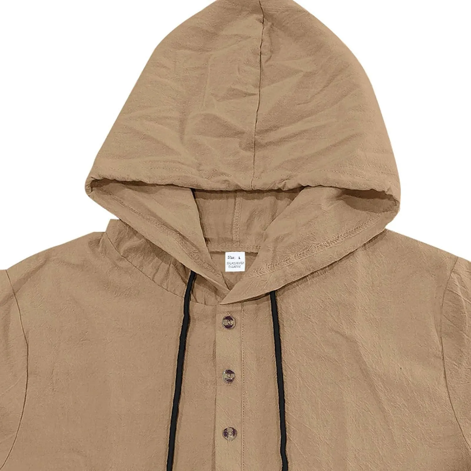 Cotton Linen Shirts for Men Casual Button Down Hoodie Summer Beach Loose Short Sleeve Drawstring Pullover Hooded Top