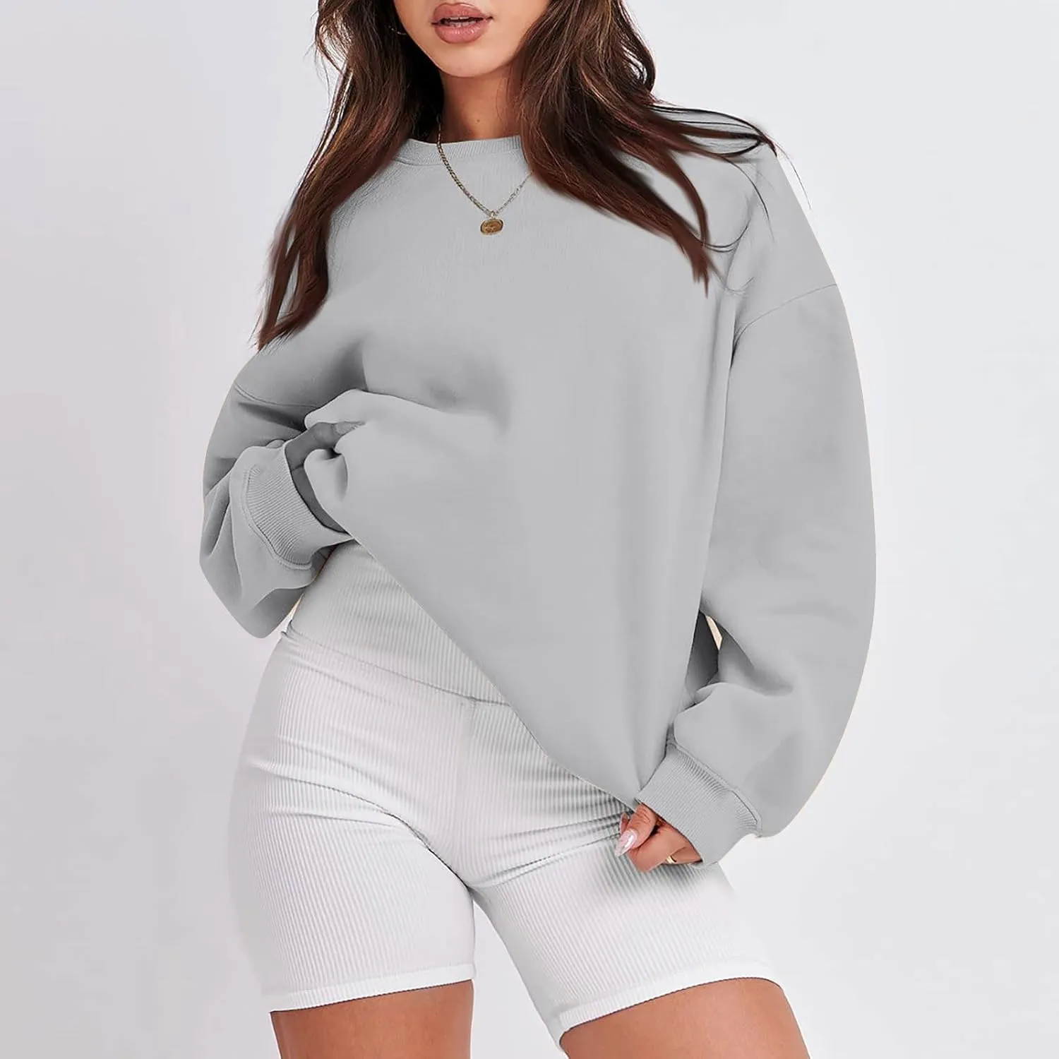 Crewneck Sweatshirts Women Soft Comfy Oversized Sweatshirt Drop Shoulder Long Sleeve Loose Fit Pullover Tops