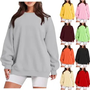 Crewneck Sweatshirts Women Soft Comfy Oversized Sweatshirt Drop Shoulder Long Sleeve Loose Fit Pullover Tops