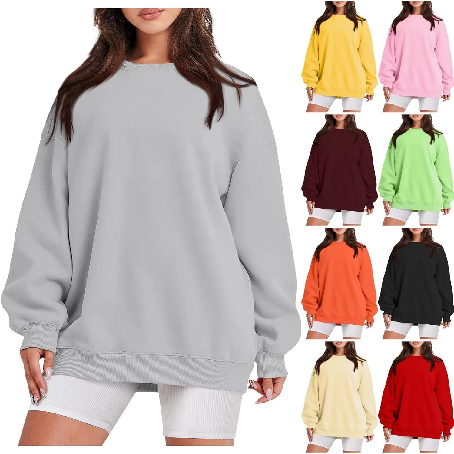 Crewneck Sweatshirts Women Soft Comfy Oversized Sweatshirt Drop Shoulder Long Sleeve Loose Fit Pullover Tops