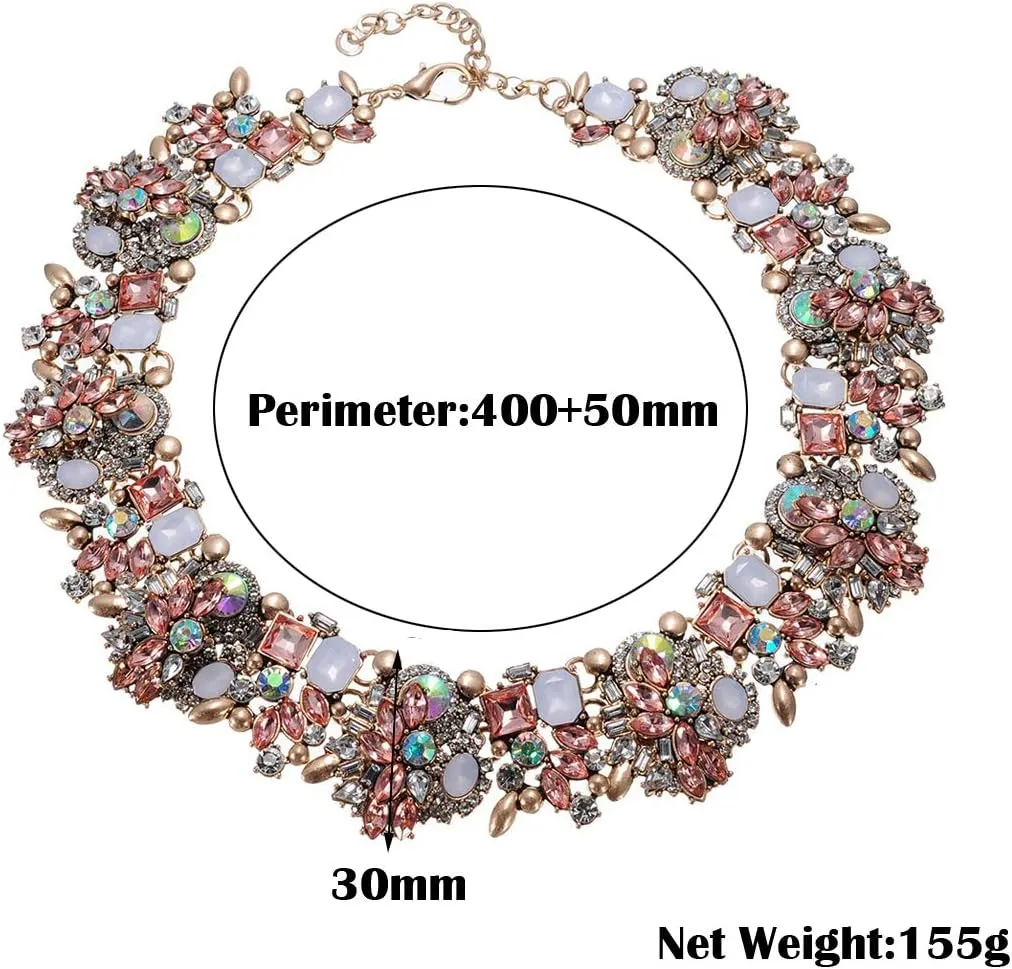 Crystal Rhinestone Statement Necklace, Vintage Chunky Chain Choker Collar Bib Statement Necklace Fashion Costume Jewelry Necklaces for Women