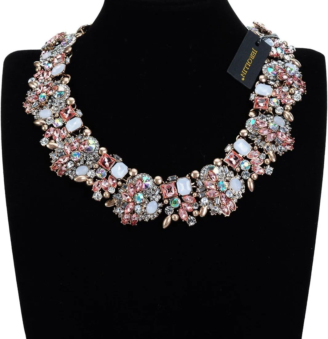 Crystal Rhinestone Statement Necklace, Vintage Chunky Chain Choker Collar Bib Statement Necklace Fashion Costume Jewelry Necklaces for Women