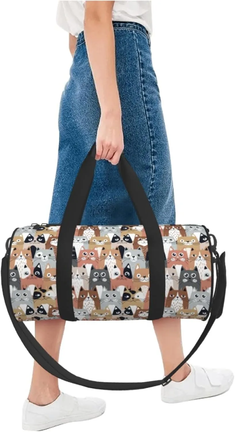 Cute Cartoon Cats Sports Gym Bag Travel Duffel Bag Shoes Compartment For Men Women Foldable Lightweight Yoga Gym Sports Bag