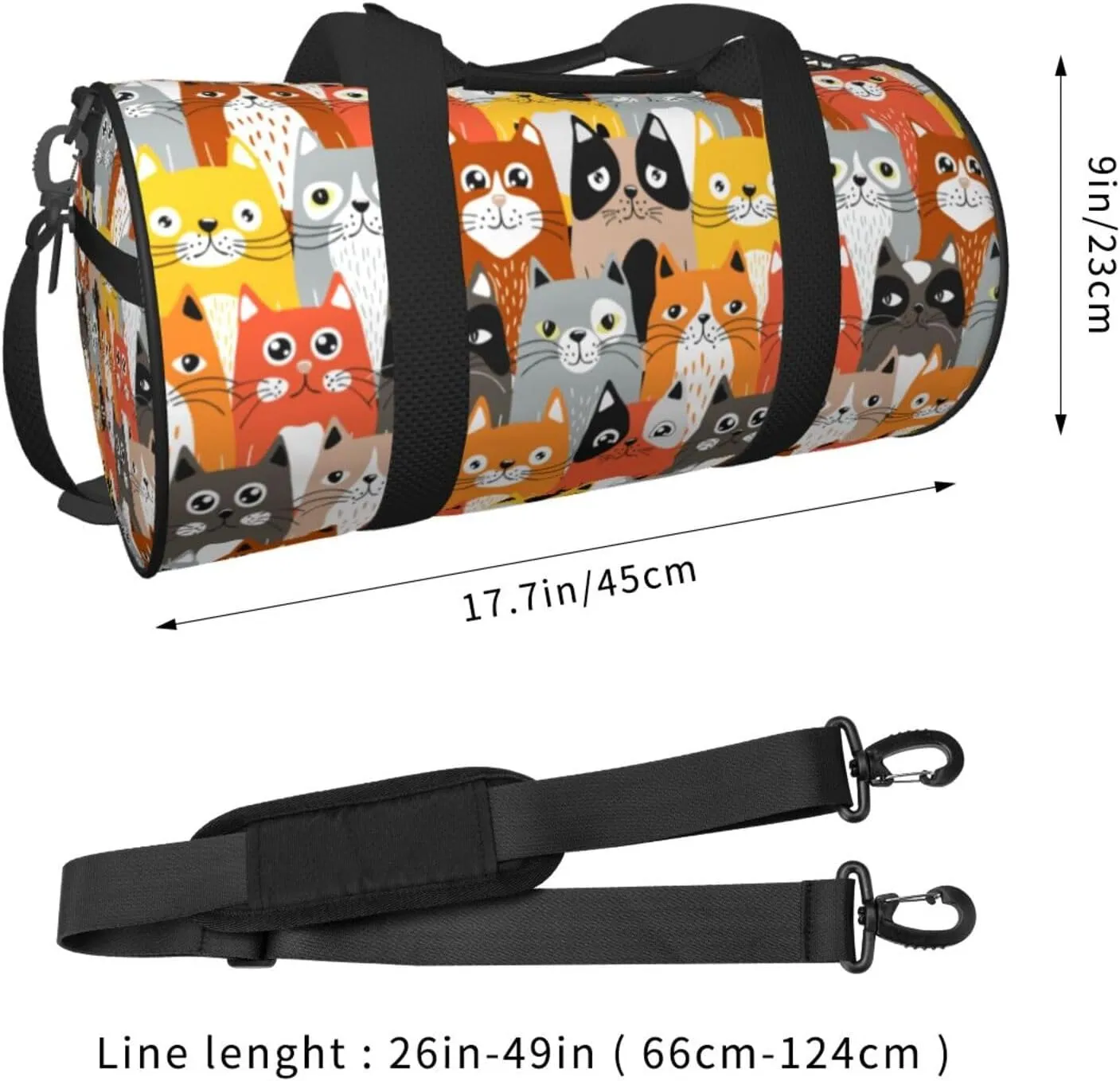 Cute Cats Sports Gym Bag Travel Duffel Bag Shoes Compartment For Men Women Foldable Lightweight Yoga Gym Sports Bag