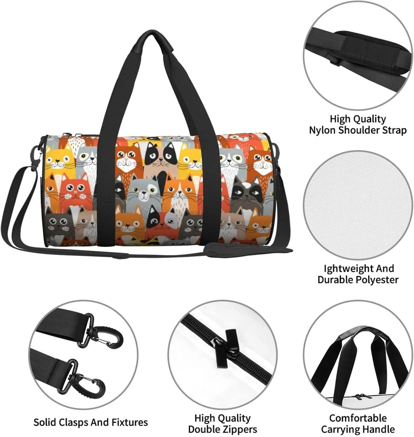 Cute Cats Sports Gym Bag Travel Duffel Bag Shoes Compartment For Men Women Foldable Lightweight Yoga Gym Sports Bag