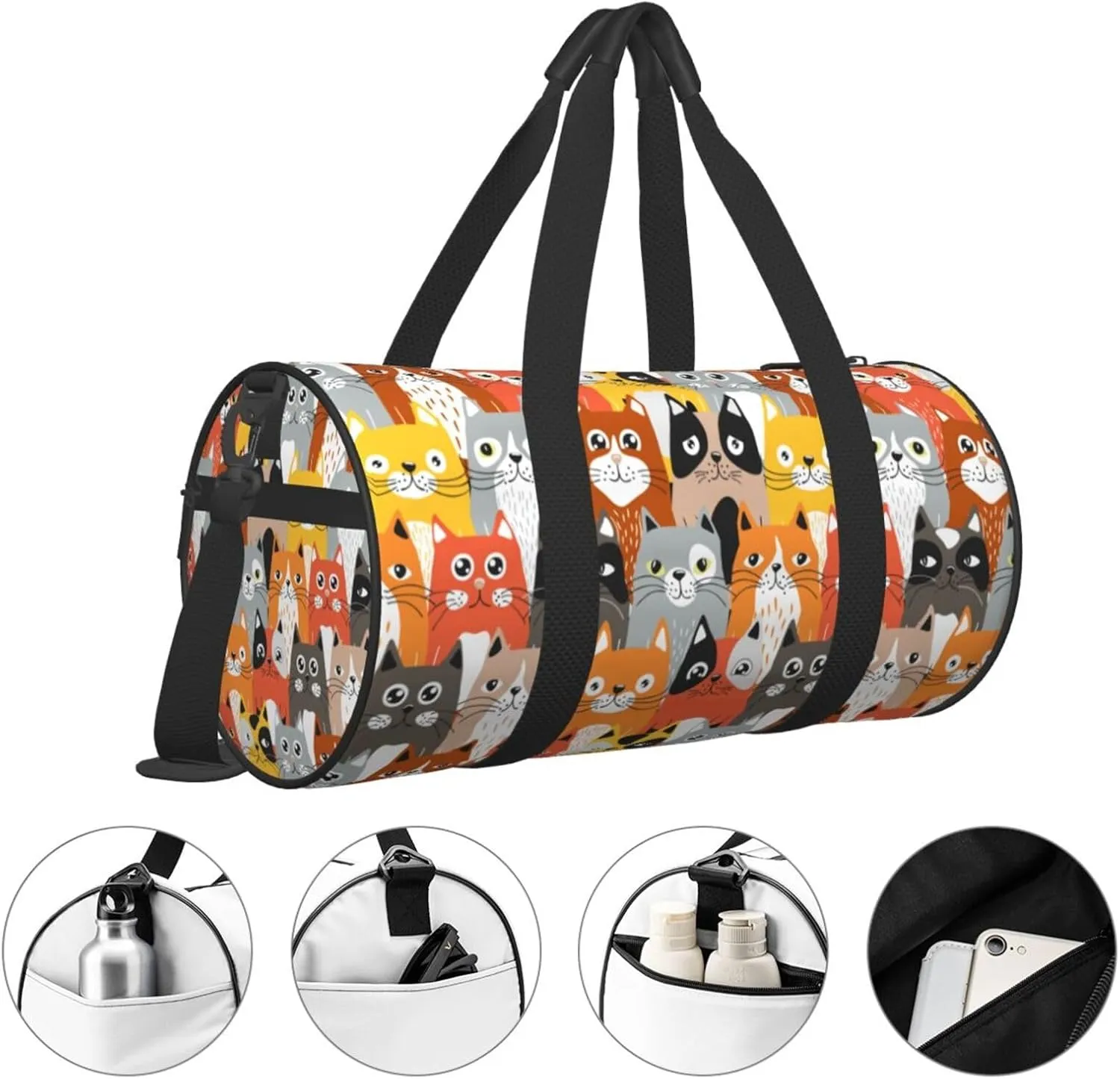 Cute Cats Sports Gym Bag Travel Duffel Bag Shoes Compartment For Men Women Foldable Lightweight Yoga Gym Sports Bag