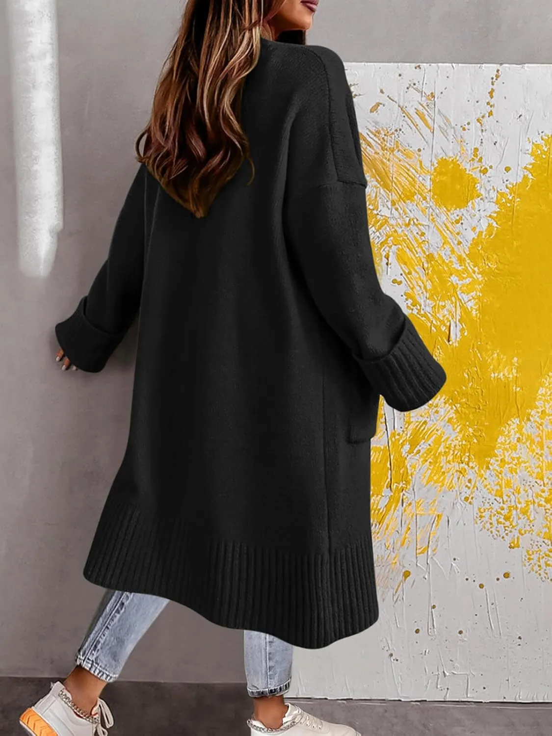 Danedvi Long Cardigan Sweaters for Women 2023 Fall Open Front Knit Oversized Cardigans Duster Coat with Pockets