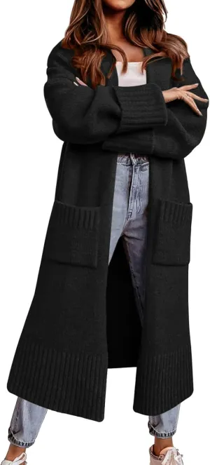 Danedvi Long Cardigan Sweaters for Women 2023 Fall Open Front Knit Oversized Cardigans Duster Coat with Pockets