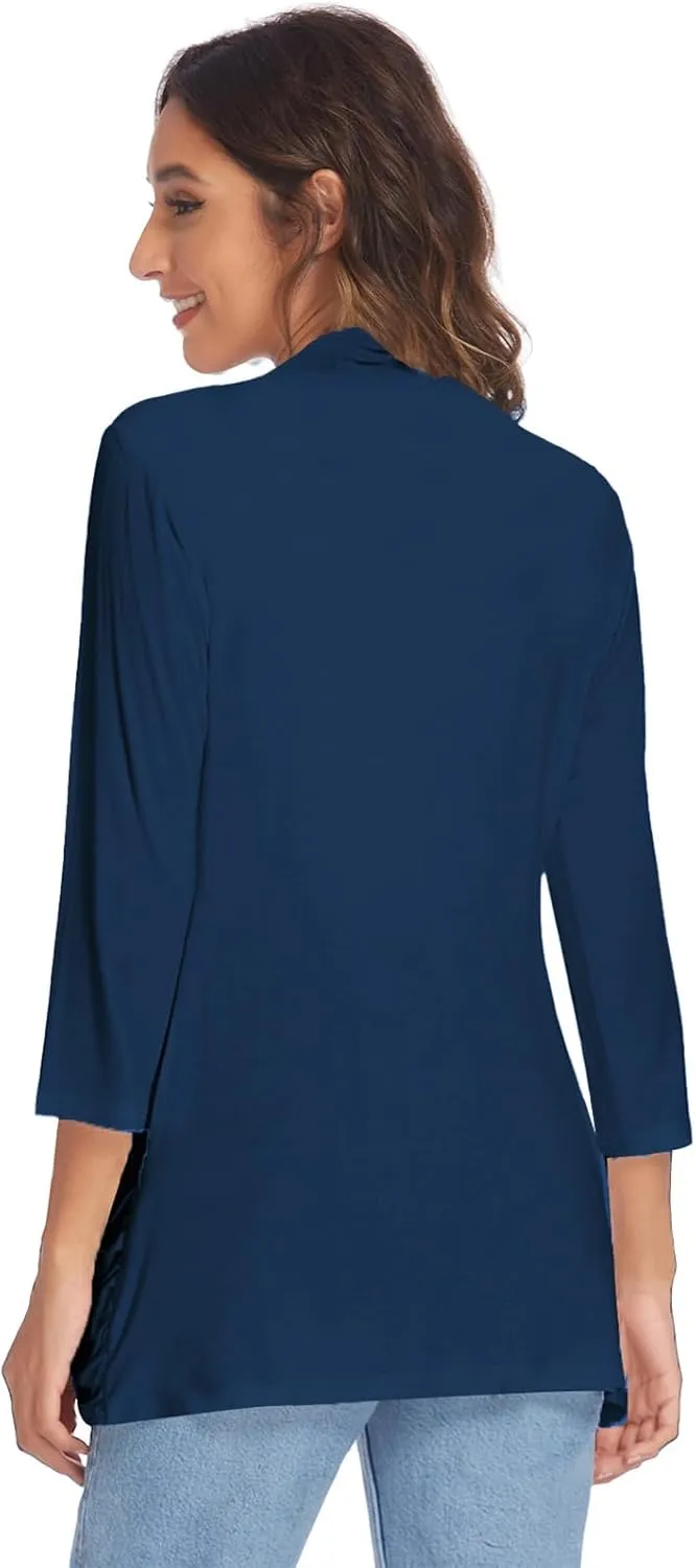 DEESHA Women Casual Lightweight Cardigan 3/4 Sleeve Draped Open Front Soft Cardigans with Pockets