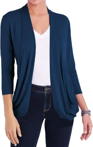 DEESHA Women Casual Lightweight Cardigan 3/4 Sleeve Draped Open Front Soft Cardigans with Pockets