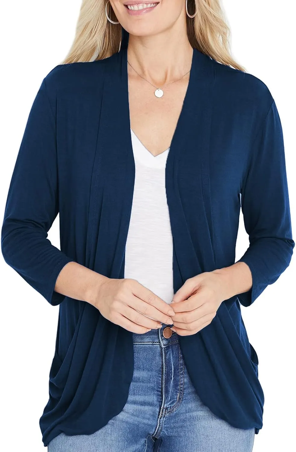 DEESHA Women Casual Lightweight Cardigan 3/4 Sleeve Draped Open Front Soft Cardigans with Pockets