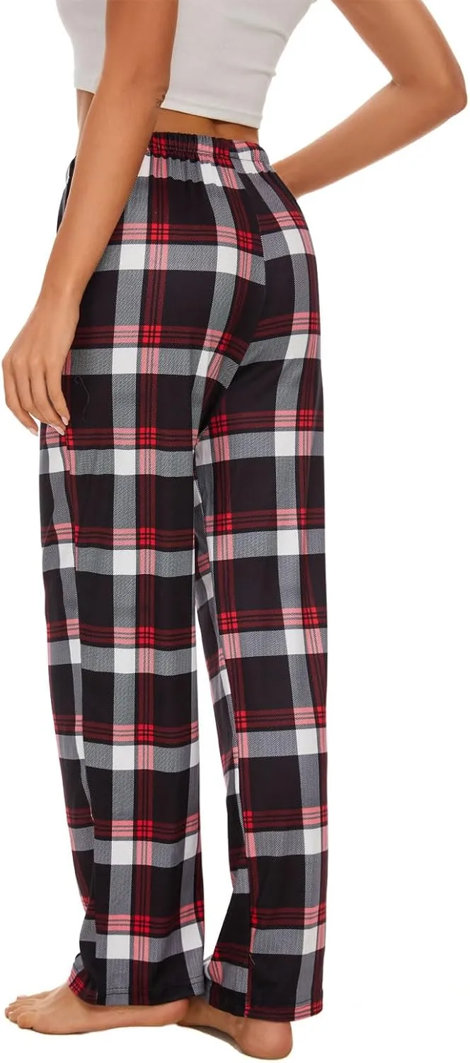 Devirld Women's Lounge Pants, Straight-Leg Loose Pajama Pants for Women Flowy Wide Leg Palazzo Trousers with Pockets
