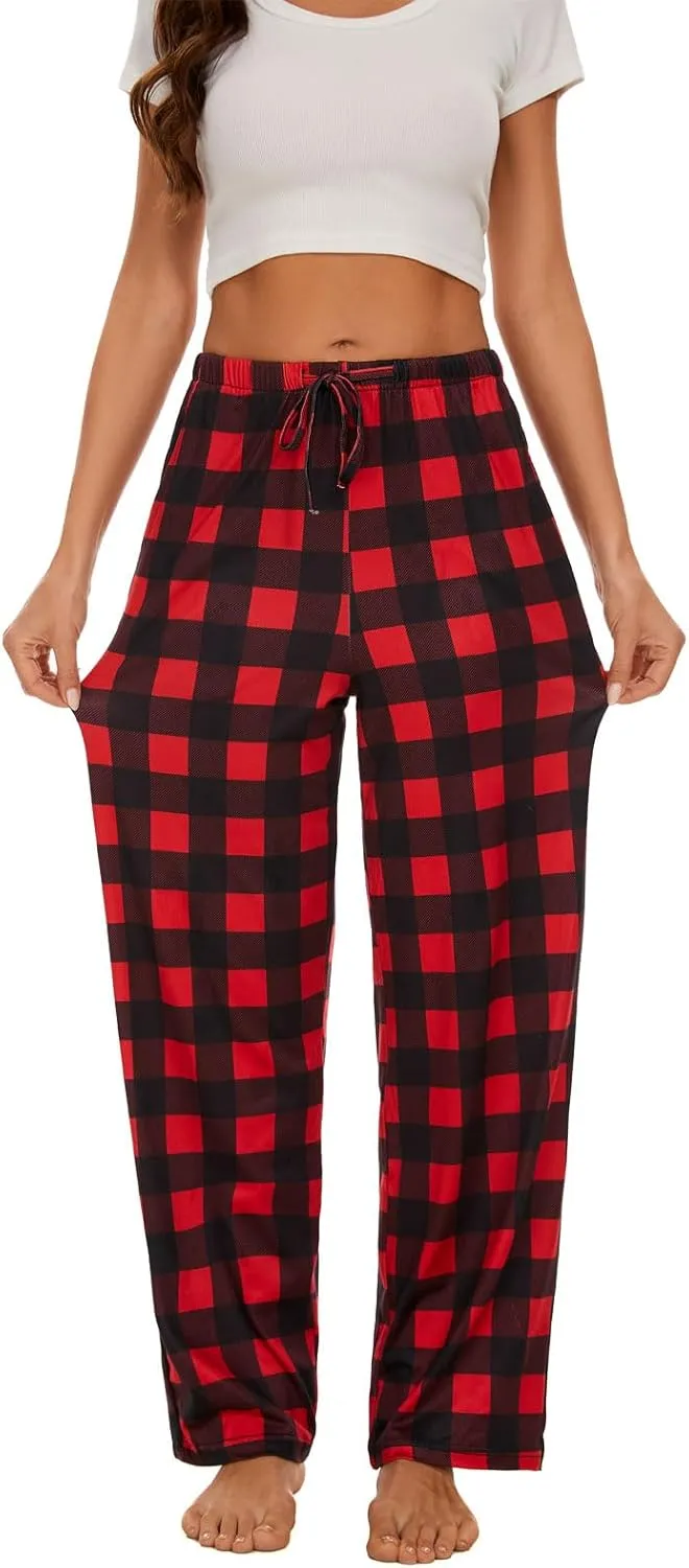 Devirld Women's Lounge Pants, Straight-Leg Loose Pajama Pants for Women Flowy Wide Leg Palazzo Trousers with Pockets