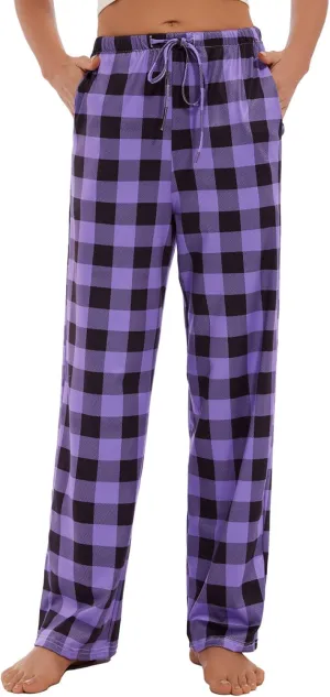 Devirld Women's Lounge Pants, Straight-Leg Loose Pajama Pants for Women Flowy Wide Leg Palazzo Trousers with Pockets