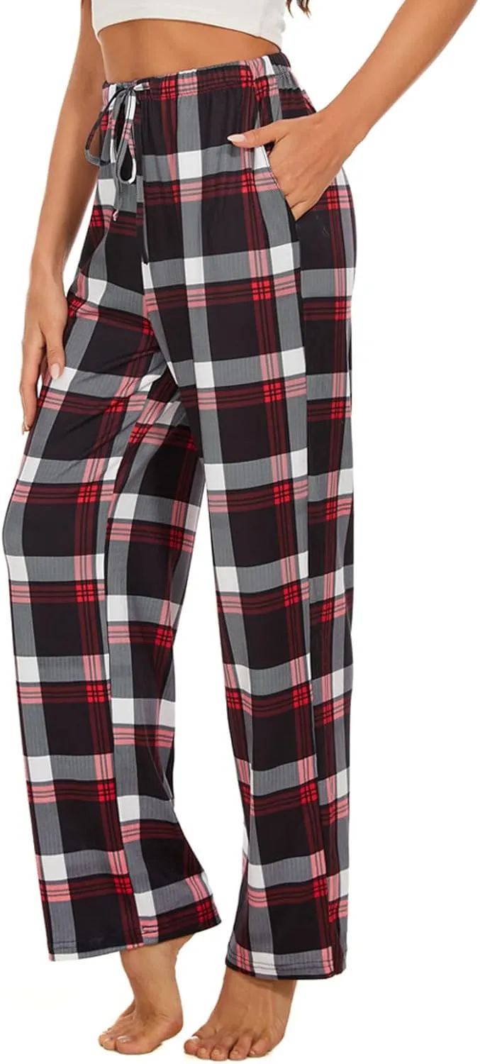 Devirld Women's Lounge Pants, Straight-Leg Loose Pajama Pants for Women Flowy Wide Leg Palazzo Trousers with Pockets