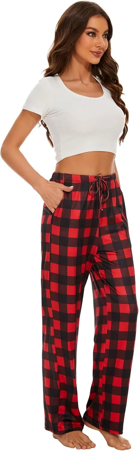 Devirld Women's Lounge Pants, Straight-Leg Loose Pajama Pants for Women Flowy Wide Leg Palazzo Trousers with Pockets