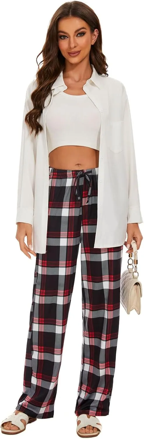 Devirld Women's Lounge Pants, Straight-Leg Loose Pajama Pants for Women Flowy Wide Leg Palazzo Trousers with Pockets