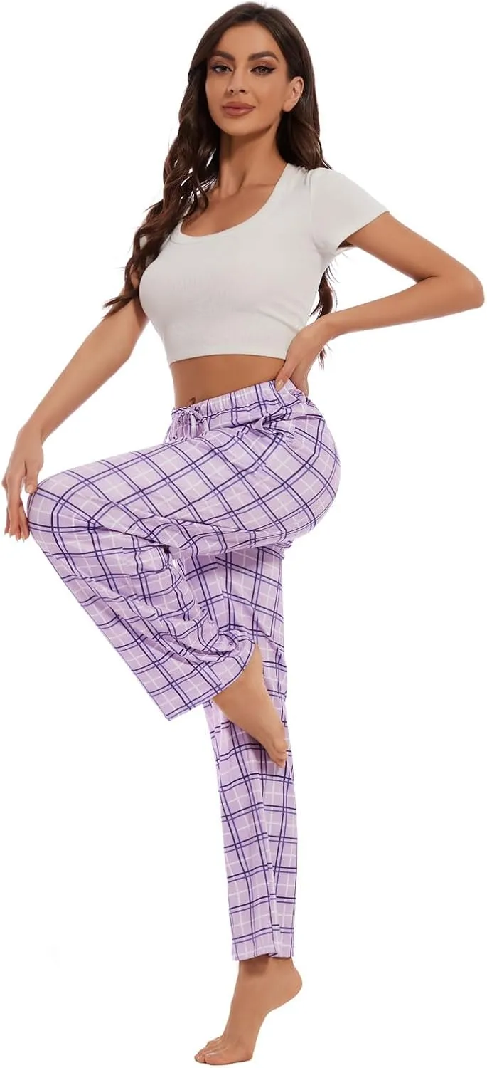 Devirld Women's Lounge Pants, Straight-Leg Loose Pajama Pants for Women Flowy Wide Leg Palazzo Trousers with Pockets