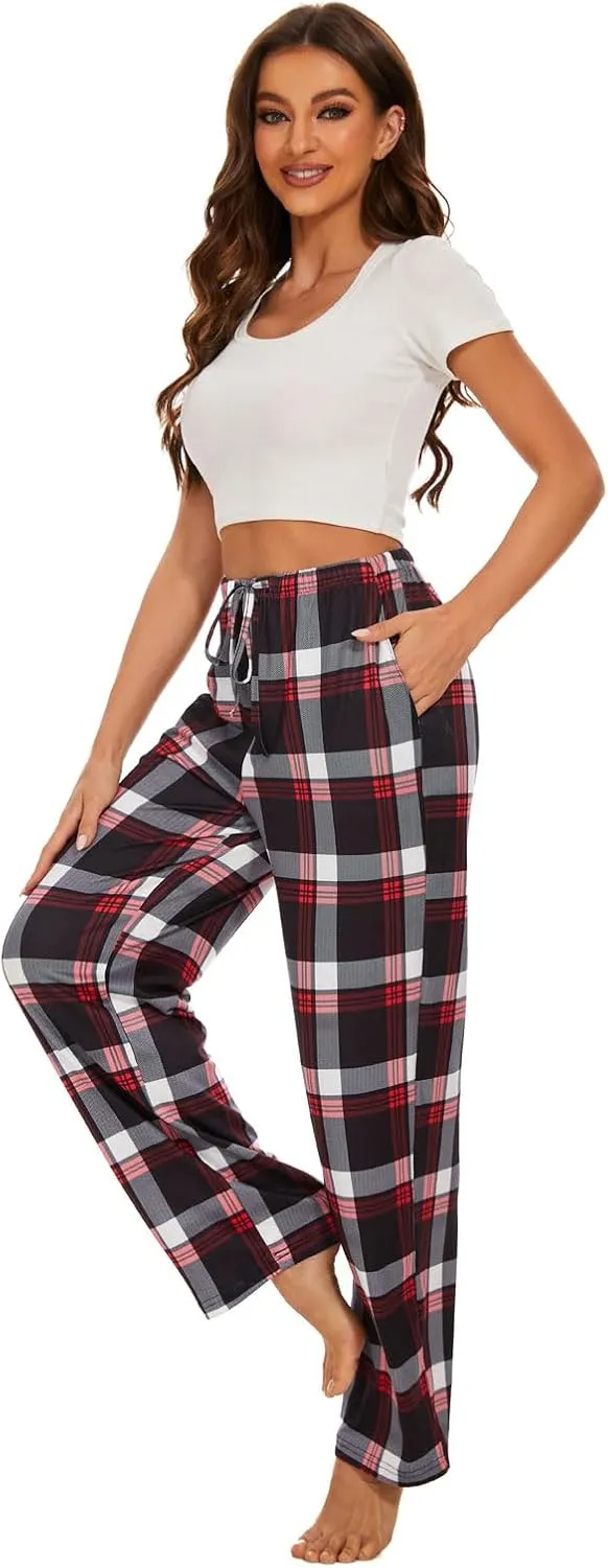 Devirld Women's Lounge Pants, Straight-Leg Loose Pajama Pants for Women Flowy Wide Leg Palazzo Trousers with Pockets