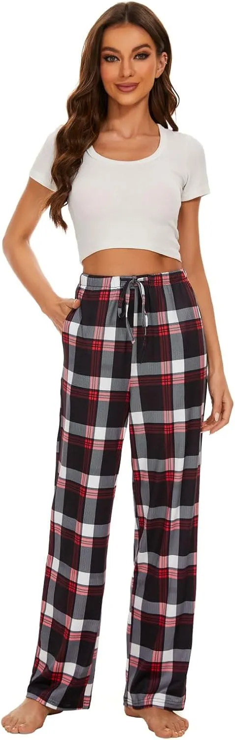 Devirld Women's Lounge Pants, Straight-Leg Loose Pajama Pants for Women Flowy Wide Leg Palazzo Trousers with Pockets