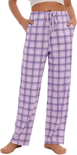 Devirld Women's Lounge Pants, Straight-Leg Loose Pajama Pants for Women Flowy Wide Leg Palazzo Trousers with Pockets