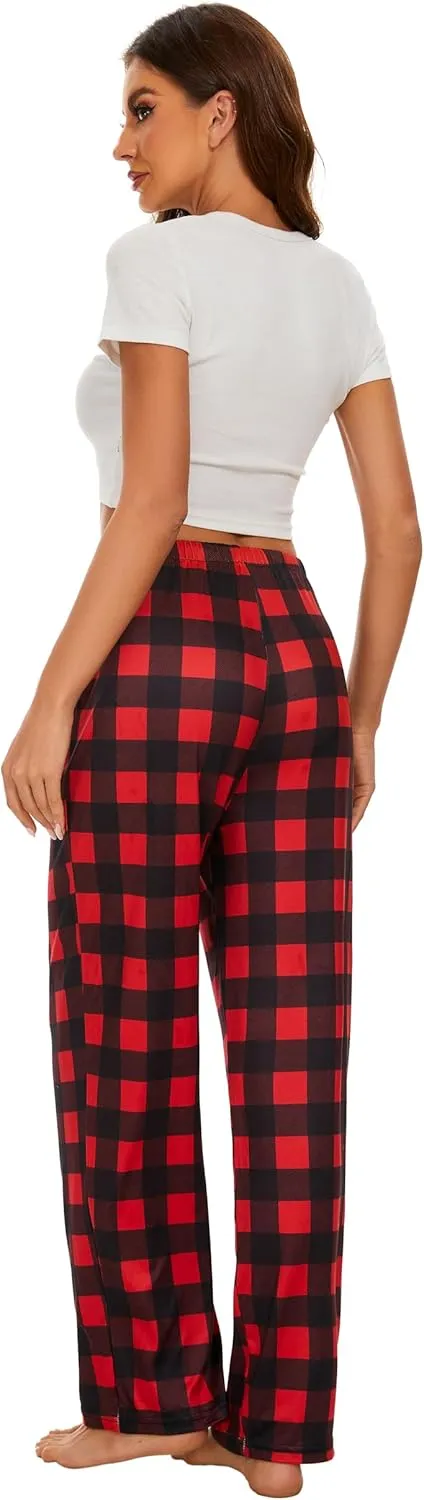 Devirld Women's Lounge Pants, Straight-Leg Loose Pajama Pants for Women Flowy Wide Leg Palazzo Trousers with Pockets