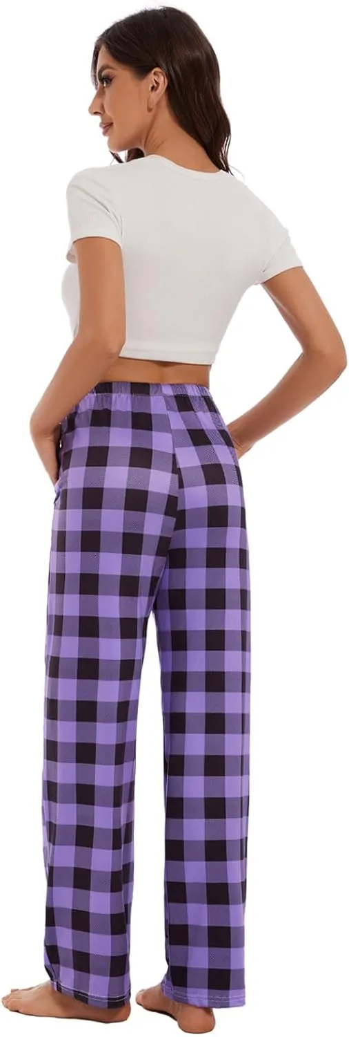 Devirld Women's Lounge Pants, Straight-Leg Loose Pajama Pants for Women Flowy Wide Leg Palazzo Trousers with Pockets
