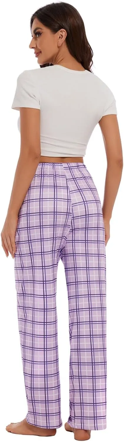 Devirld Women's Lounge Pants, Straight-Leg Loose Pajama Pants for Women Flowy Wide Leg Palazzo Trousers with Pockets