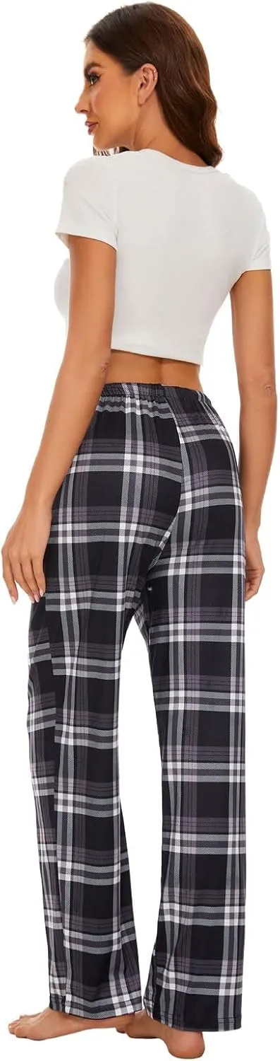 Devirld Women's Lounge Pants, Straight-Leg Loose Pajama Pants for Women Flowy Wide Leg Palazzo Trousers with Pockets