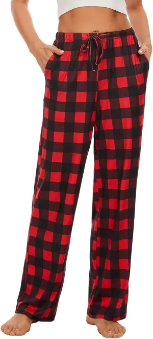 Devirld Women's Lounge Pants, Straight-Leg Loose Pajama Pants for Women Flowy Wide Leg Palazzo Trousers with Pockets