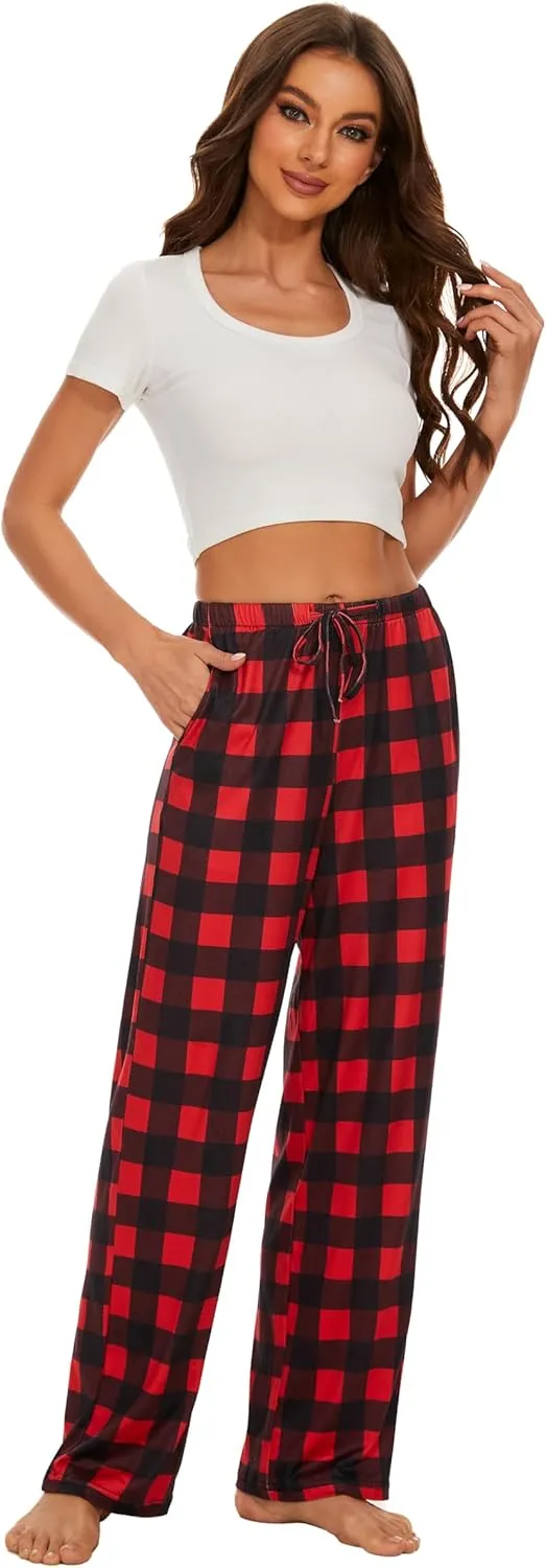 Devirld Women's Lounge Pants, Straight-Leg Loose Pajama Pants for Women Flowy Wide Leg Palazzo Trousers with Pockets