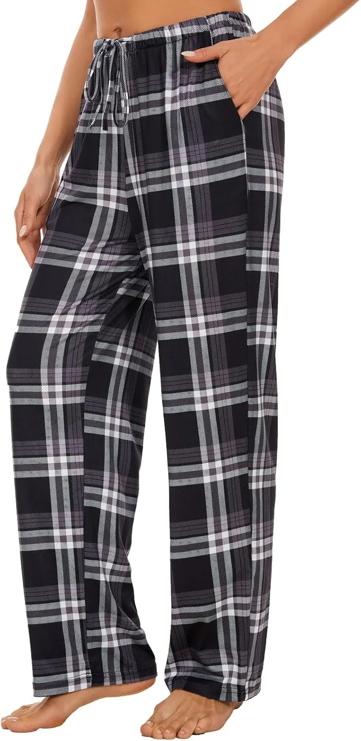 Devirld Women's Lounge Pants, Straight-Leg Loose Pajama Pants for Women Flowy Wide Leg Palazzo Trousers with Pockets