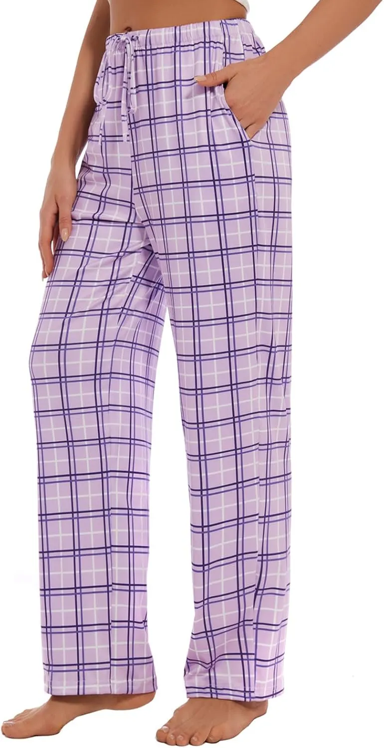 Devirld Women's Lounge Pants, Straight-Leg Loose Pajama Pants for Women Flowy Wide Leg Palazzo Trousers with Pockets