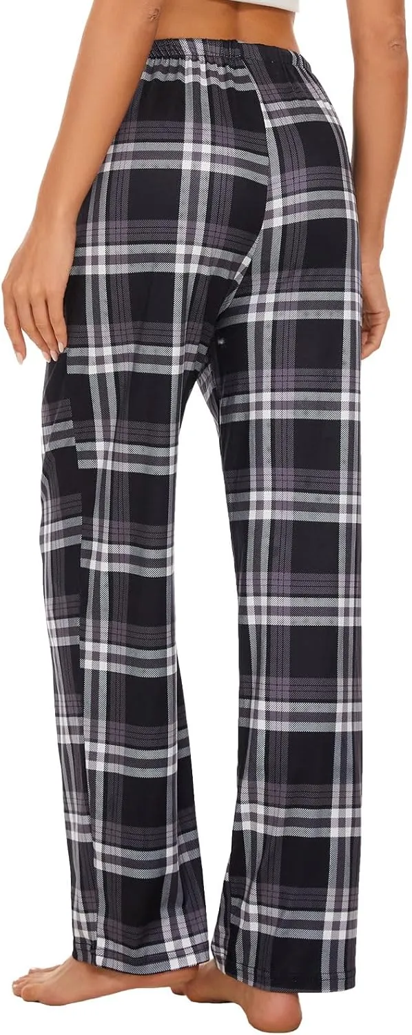Devirld Women's Lounge Pants, Straight-Leg Loose Pajama Pants for Women Flowy Wide Leg Palazzo Trousers with Pockets