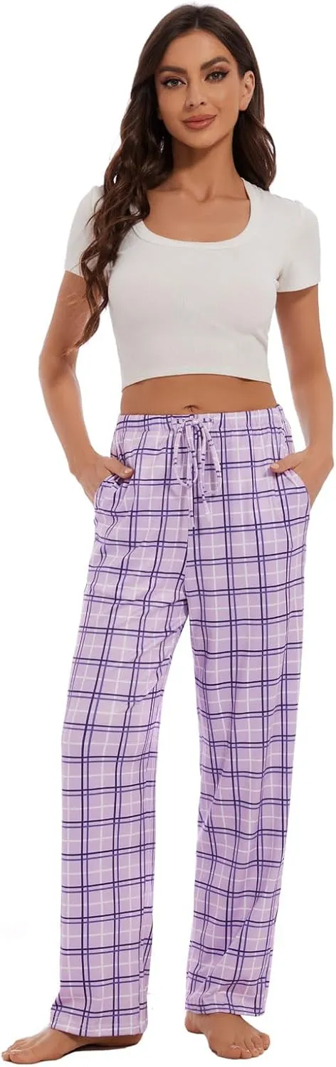 Devirld Women's Lounge Pants, Straight-Leg Loose Pajama Pants for Women Flowy Wide Leg Palazzo Trousers with Pockets