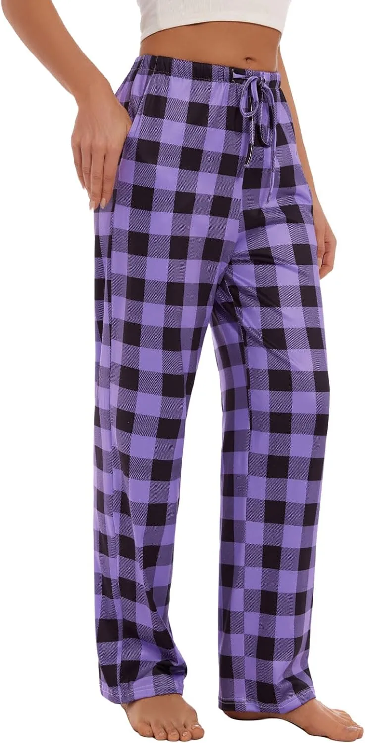 Devirld Women's Lounge Pants, Straight-Leg Loose Pajama Pants for Women Flowy Wide Leg Palazzo Trousers with Pockets