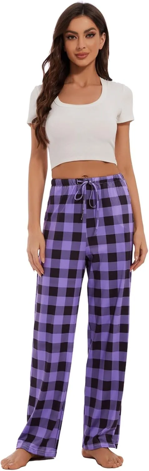 Devirld Women's Lounge Pants, Straight-Leg Loose Pajama Pants for Women Flowy Wide Leg Palazzo Trousers with Pockets
