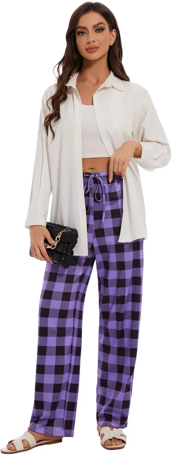 Devirld Women's Lounge Pants, Straight-Leg Loose Pajama Pants for Women Flowy Wide Leg Palazzo Trousers with Pockets