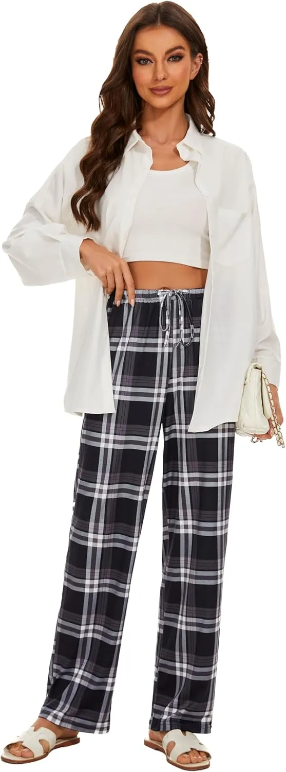 Devirld Women's Lounge Pants, Straight-Leg Loose Pajama Pants for Women Flowy Wide Leg Palazzo Trousers with Pockets