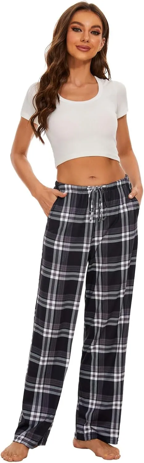 Devirld Women's Lounge Pants, Straight-Leg Loose Pajama Pants for Women Flowy Wide Leg Palazzo Trousers with Pockets