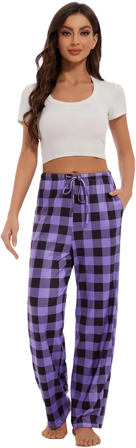 Devirld Women's Lounge Pants, Straight-Leg Loose Pajama Pants for Women Flowy Wide Leg Palazzo Trousers with Pockets
