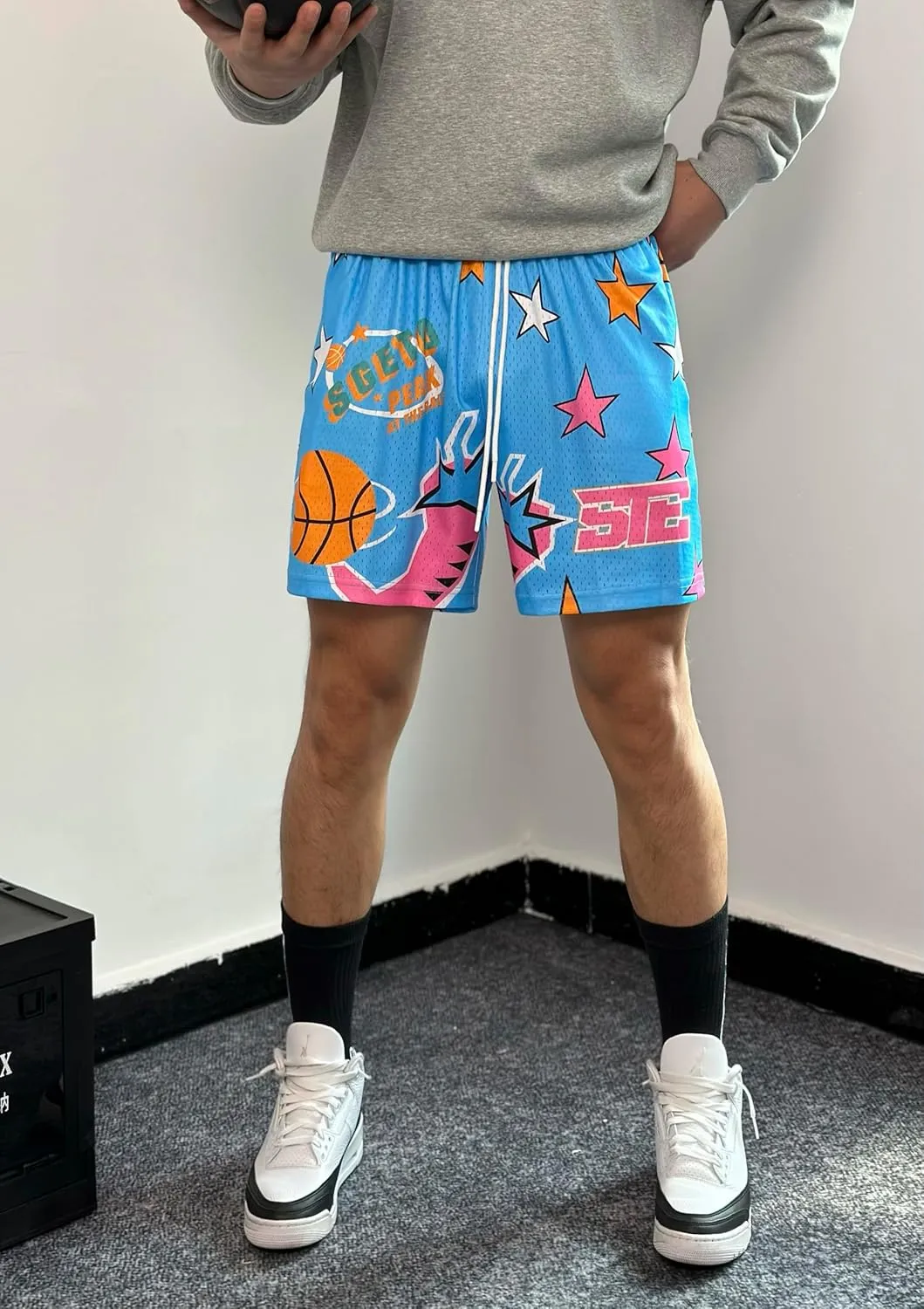 DIOTSR Mens Graphic Basketball Shorts Drawstring Running Workout Shorts Summer Cool Casual Shorts
