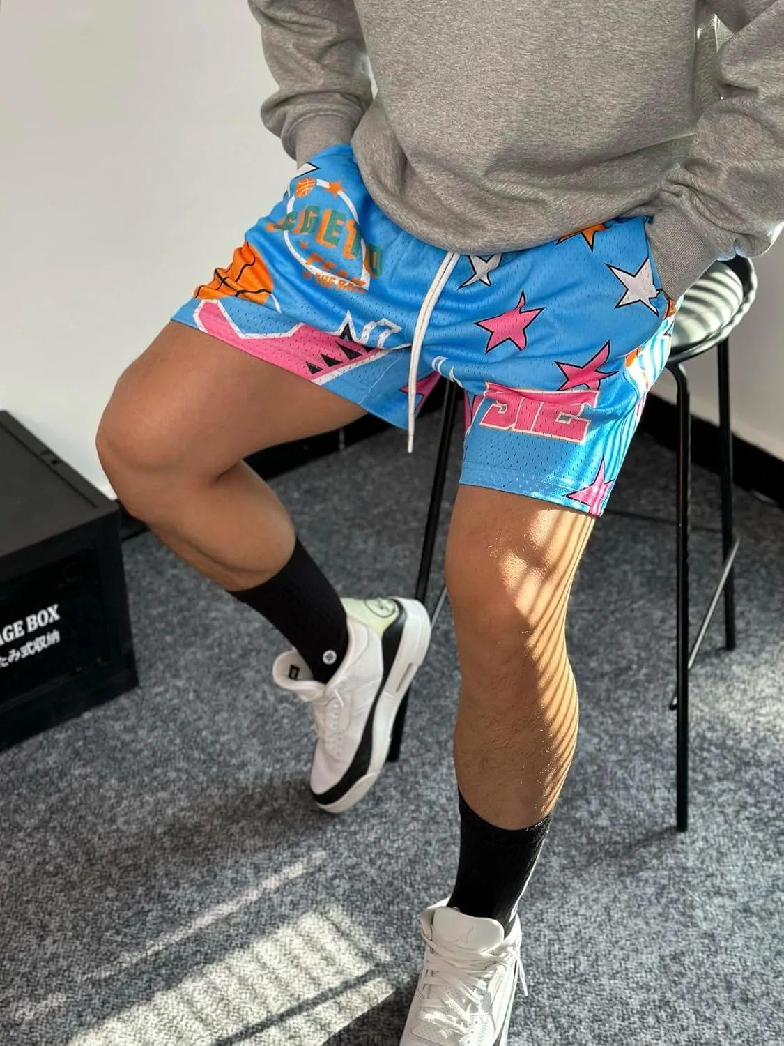 DIOTSR Mens Graphic Basketball Shorts Drawstring Running Workout Shorts Summer Cool Casual Shorts