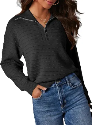 Dokotoo Womens Quarter Zip Pullover Turtleneck Sweater Long Sleeve Fall Outfits Ribbed Knit Winter Sweaters