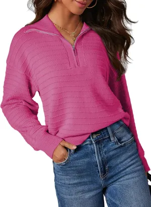 Dokotoo Womens Quarter Zip Pullover Turtleneck Sweater Long Sleeve Fall Outfits Ribbed Knit Winter Sweaters