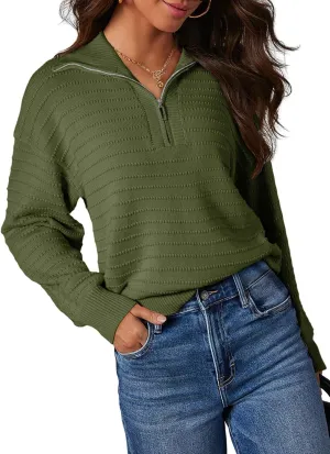 Dokotoo Womens Quarter Zip Pullover Turtleneck Sweater Long Sleeve Fall Outfits Ribbed Knit Winter Sweaters