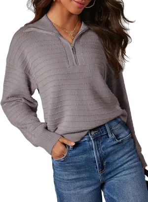 Dokotoo Womens Quarter Zip Pullover Turtleneck Sweater Long Sleeve Fall Outfits Ribbed Knit Winter Sweaters