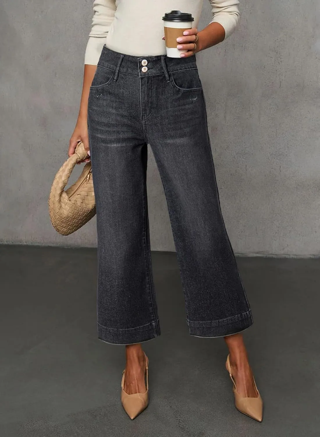 Dokotoo Womens Summer Jeans High Waisted Wide Leg Baggy Jeans for Women Stretch Denim Pants